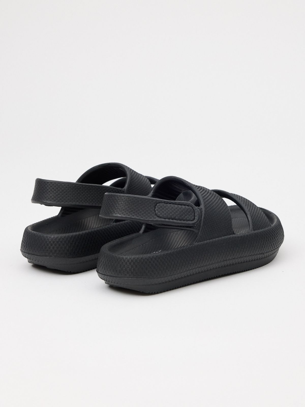 Black strap sandals black 45º back view
