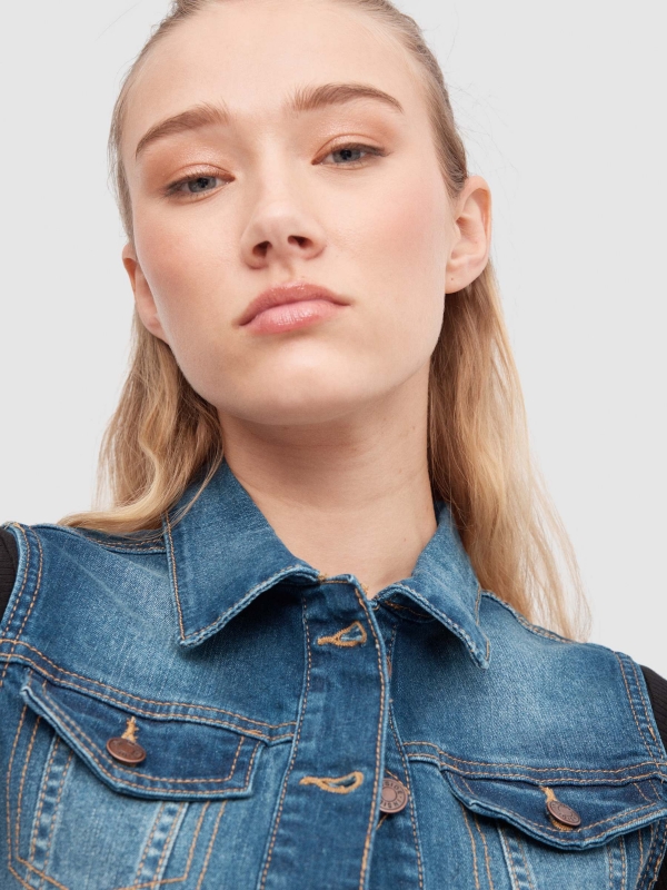  Colete denim lavado azul
