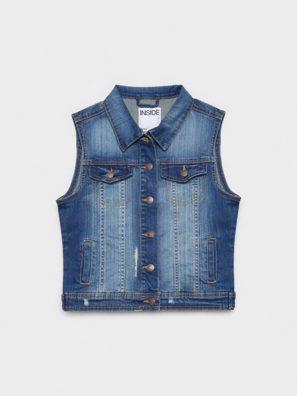 Colete denim lavado azul vista detalhe