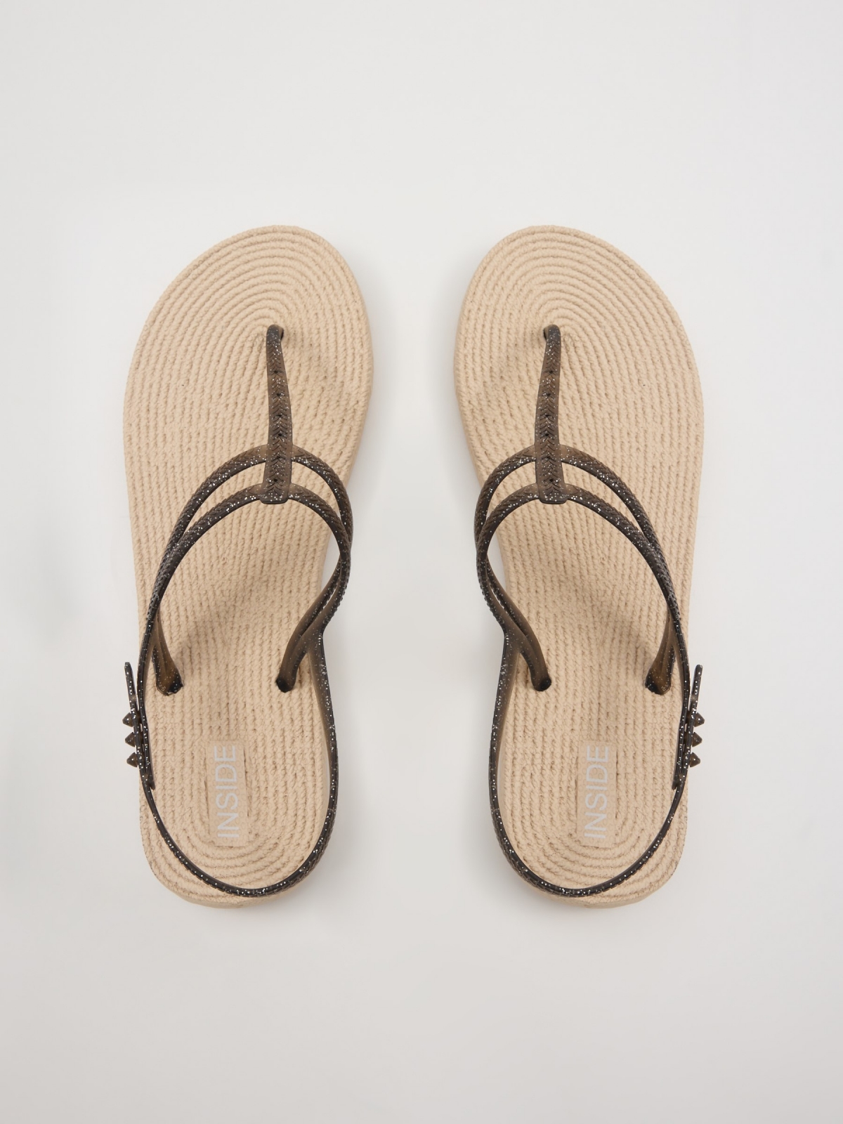 Shiny strap sandals black zenithal view