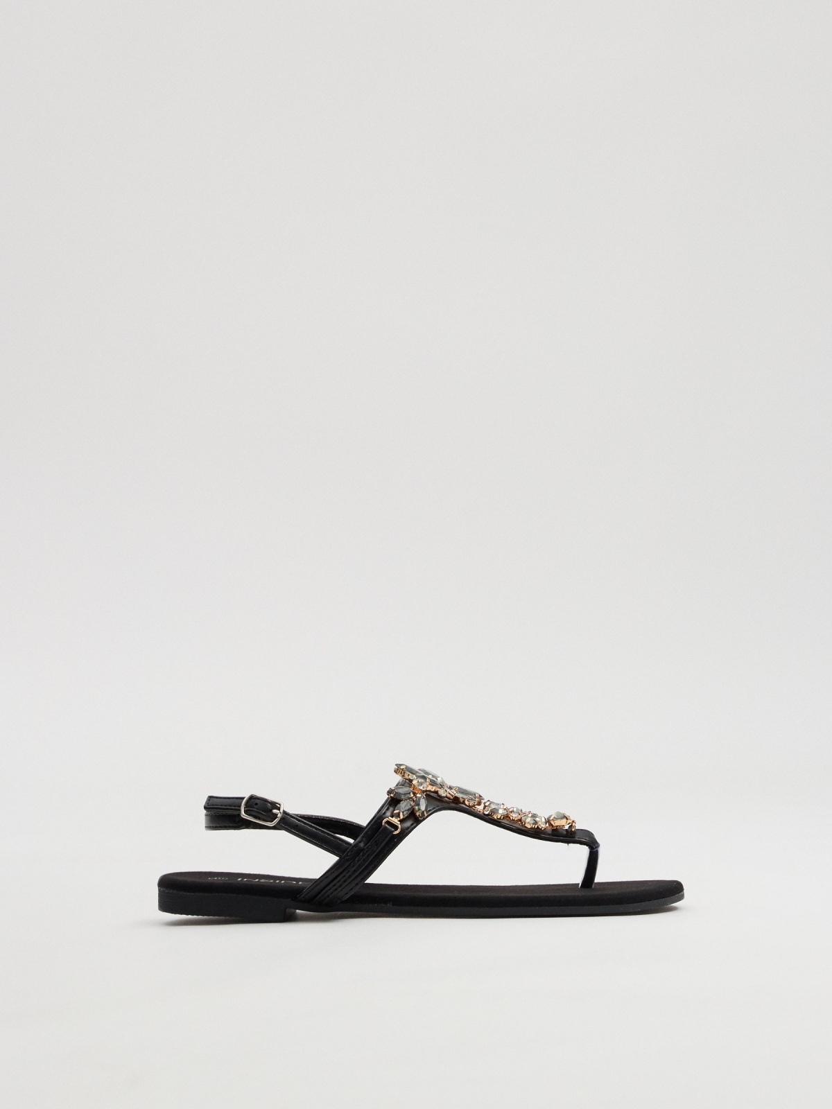 Toe sandals with glitter black profile view