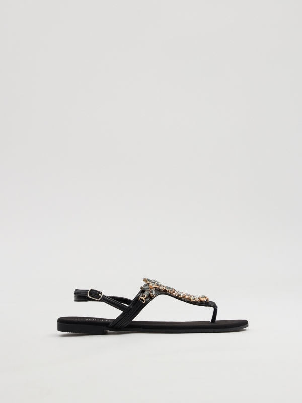 Toe sandals with glitter black profile view