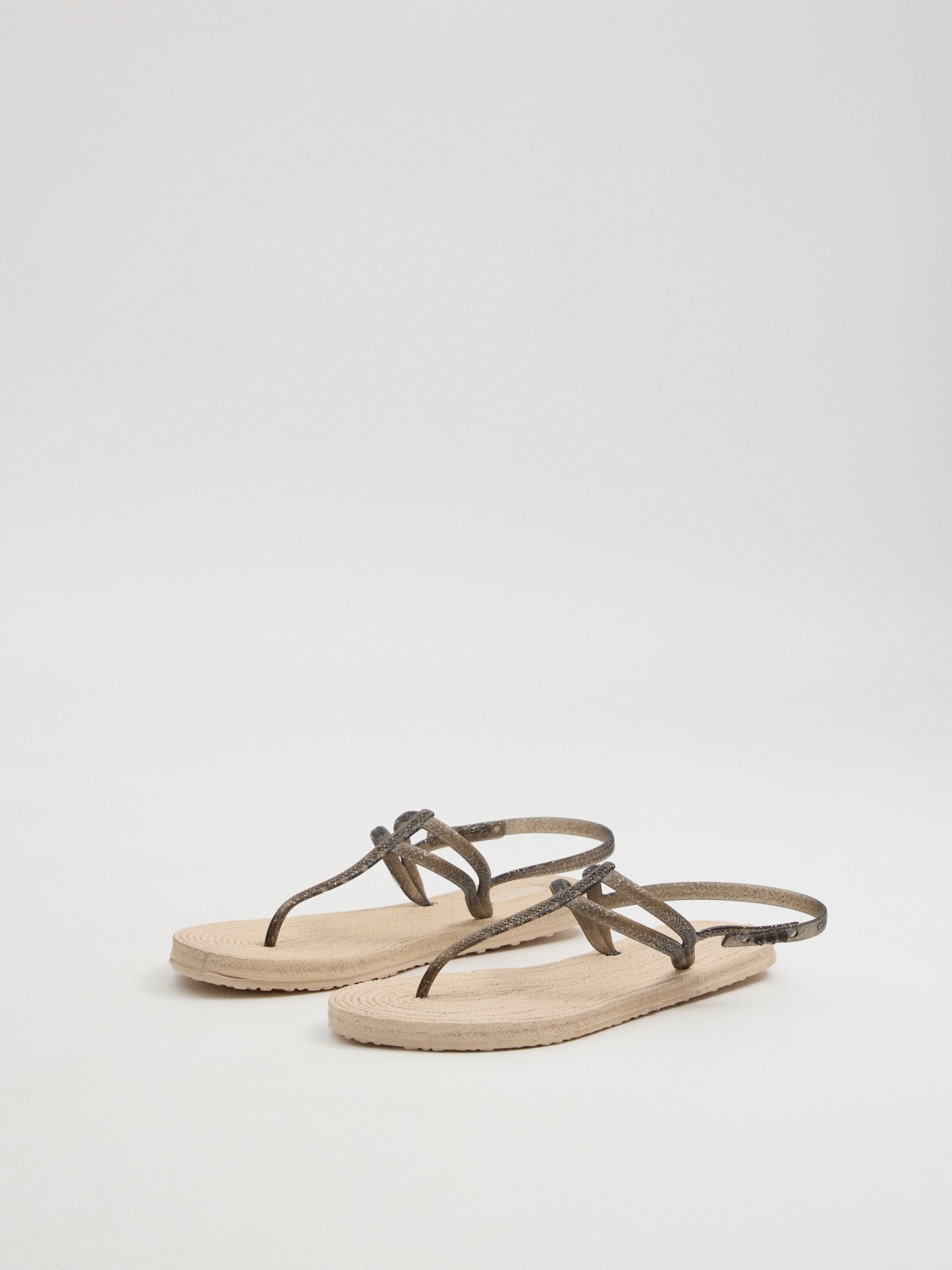 Shiny strap sandals black 45º front view