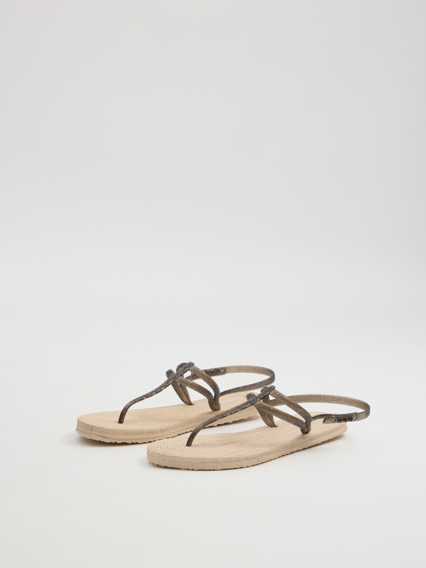 Shiny strap sandals black 45º front view