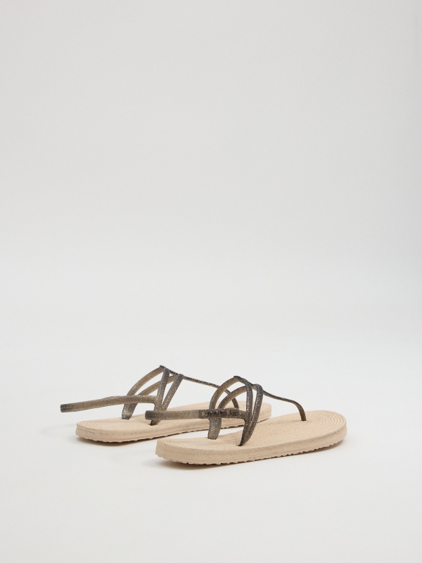 Shiny strap sandals black 45º back view