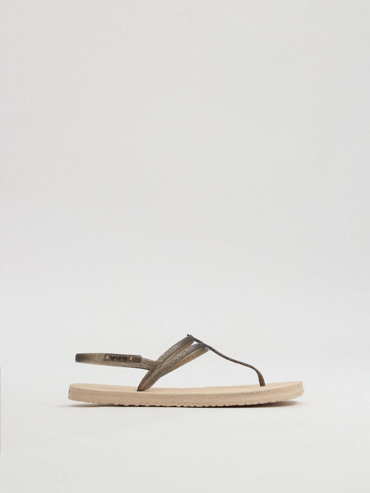 Shiny strap sandals black detail view