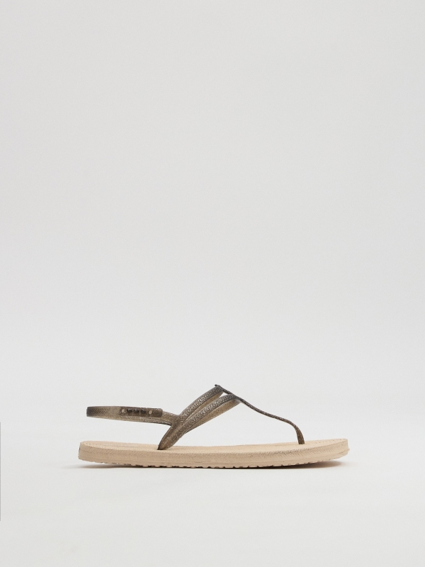 Shiny strap sandals black detail view