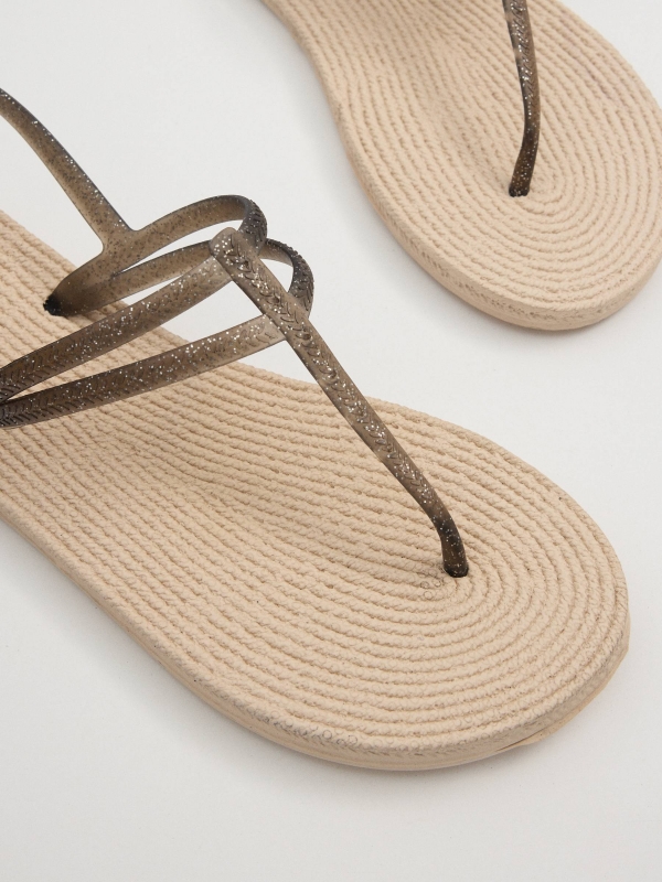 Shiny strap sandals black detail view