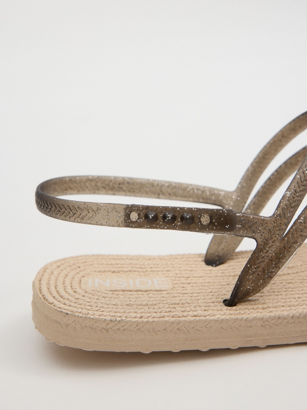 Shiny strap sandals black detail view