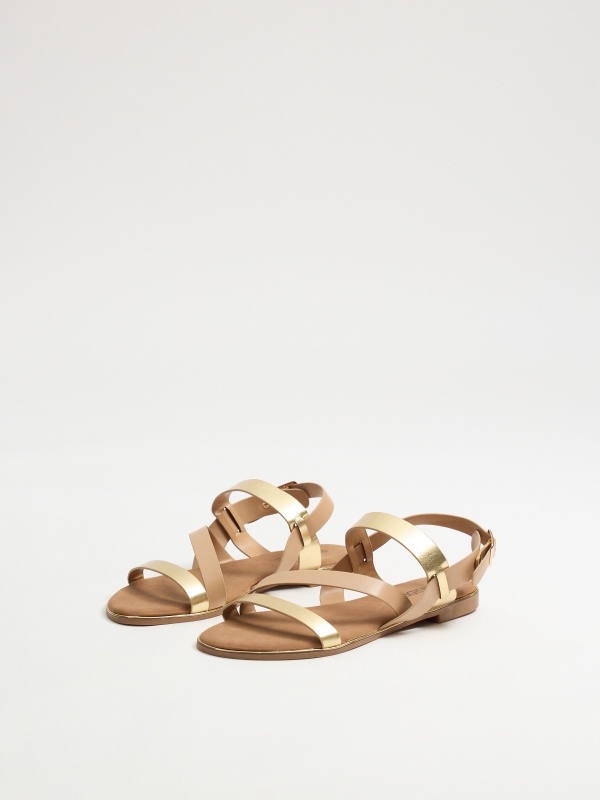 Golden strap sandals golden/silver 45º front view