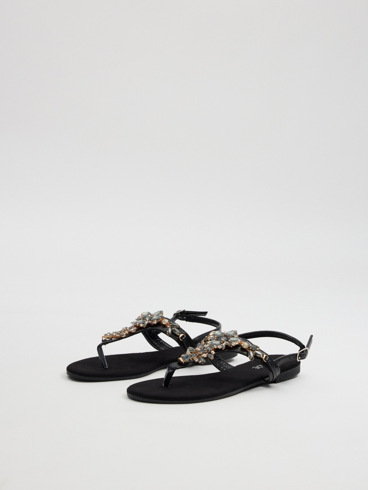 Toe sandals with glitter black 45º front view