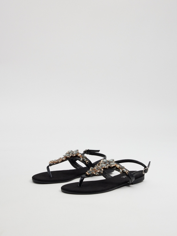 Toe sandals with glitter black 45º front view