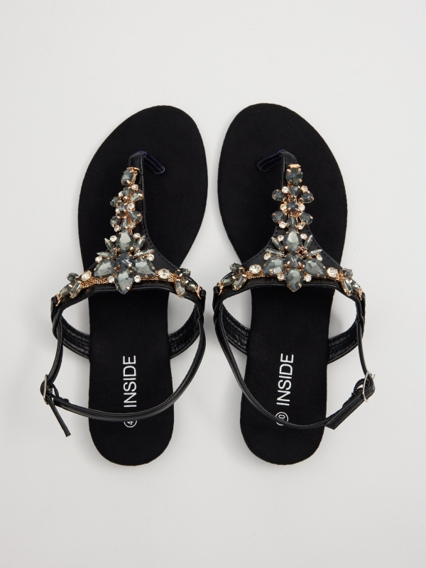 Toe sandals with glitter black zenithal view