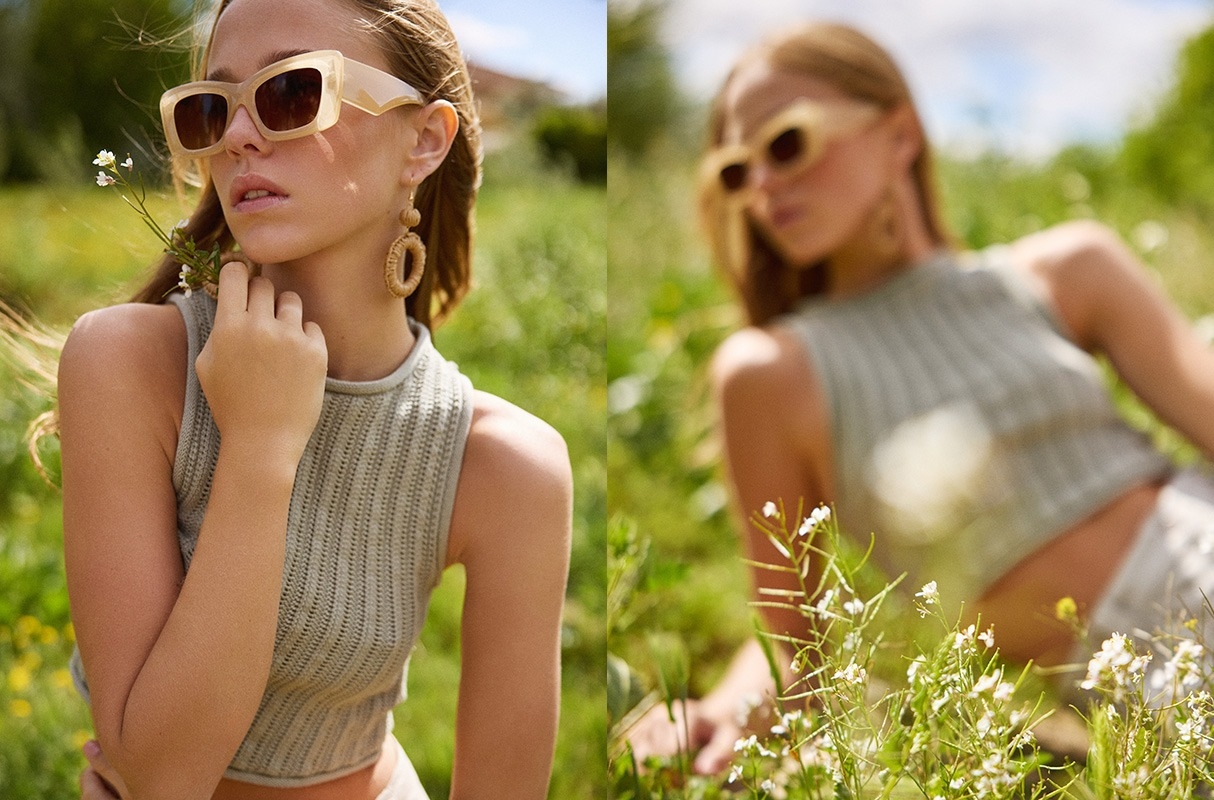 Brincos circulares de fibra trançada bege vista geral