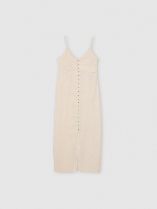  Vestido midi lino beige beige vista frontal