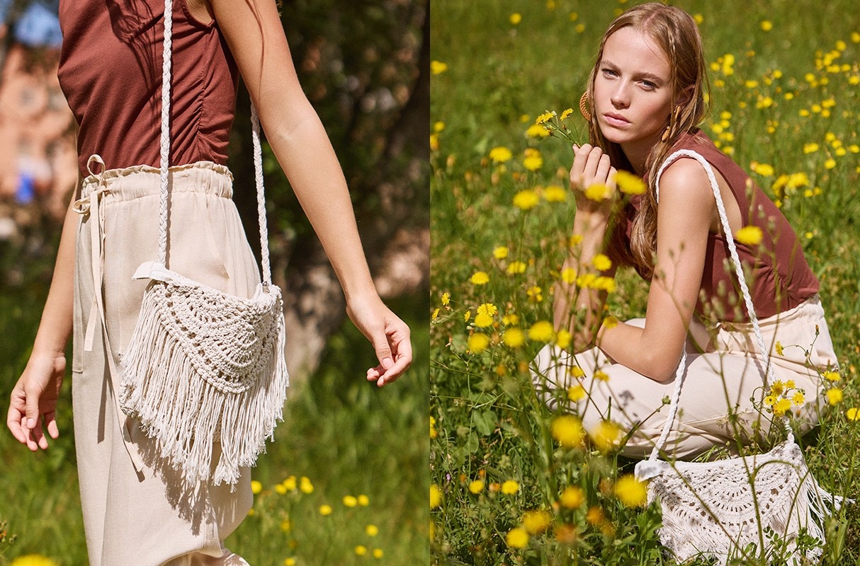 White crossbody crochet bag white general front view