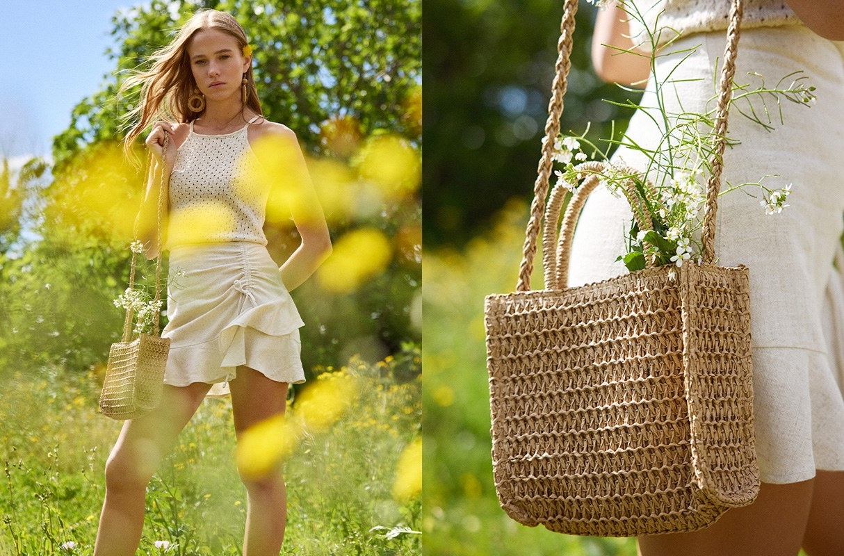 Brown jute crossbody bag brown general front view
