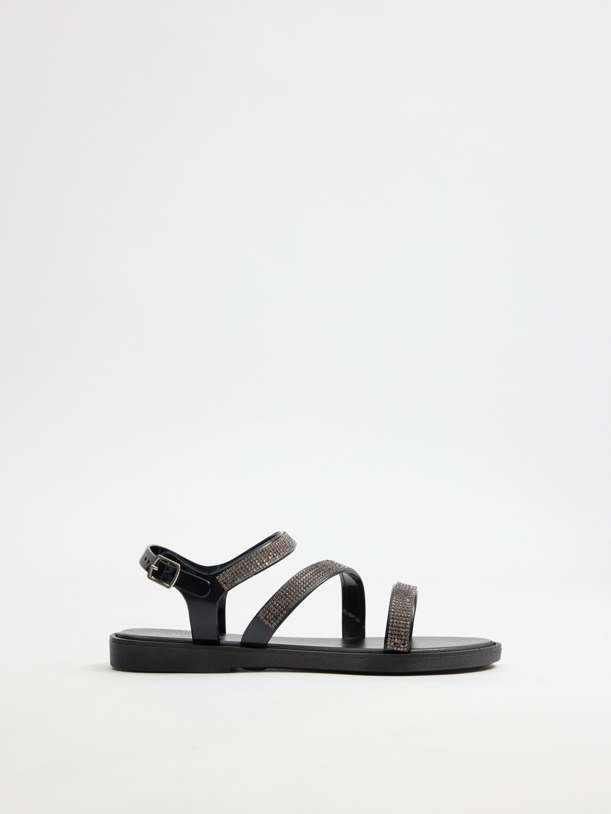 Sandalia tiras brillos negro negro