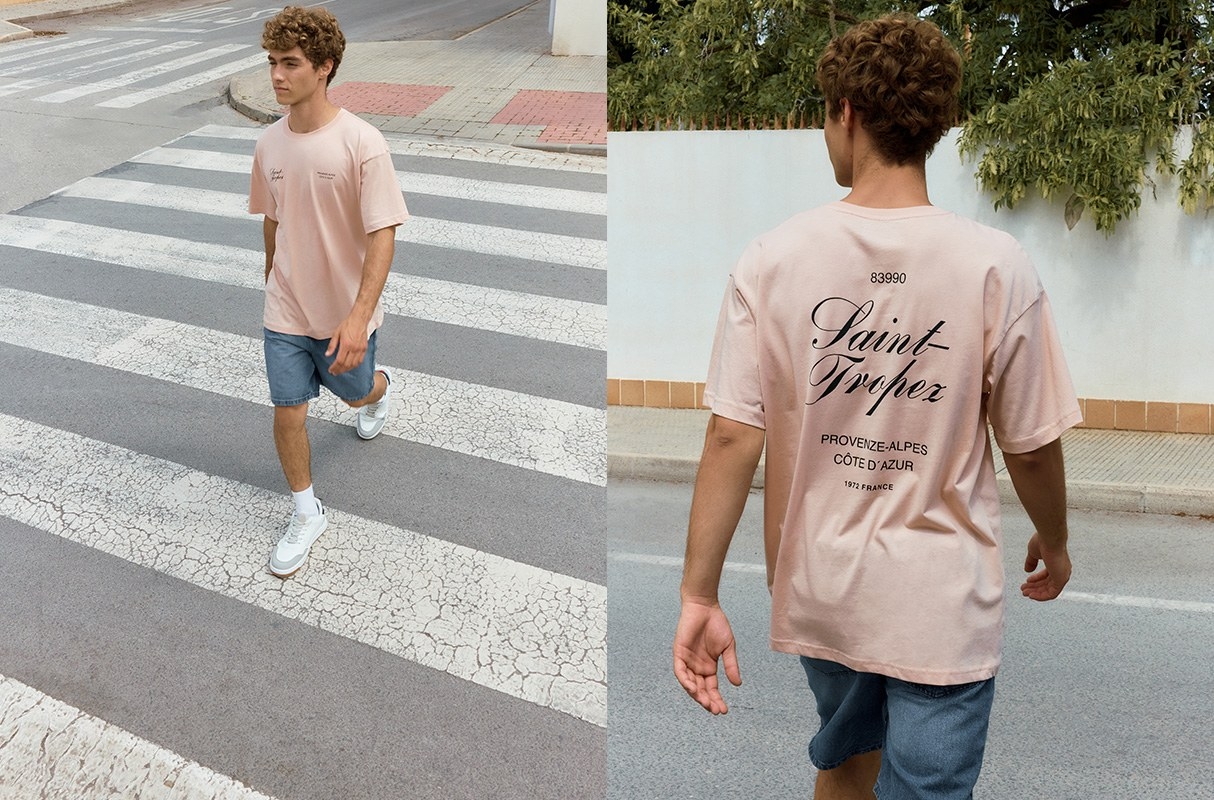 Camiseta de manga curta Saint-Tropez rosa nude vista meia frontal