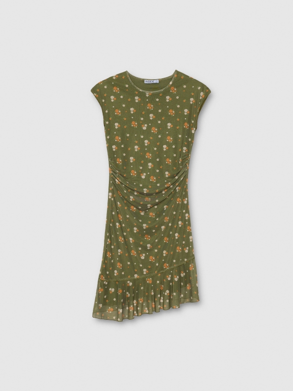  Vestido corto floral kaki vista frontal