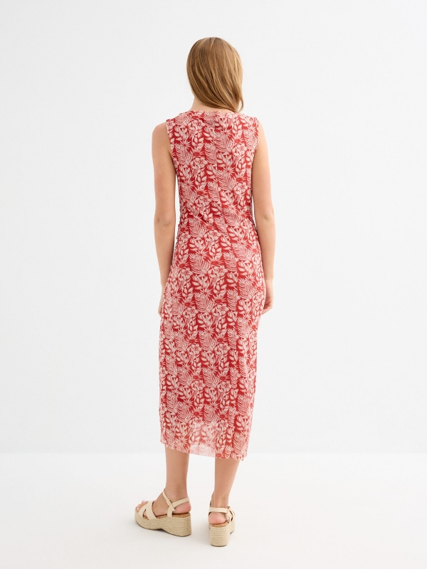 Vestido midi  estampado azul teja vista tres cuartos trasera