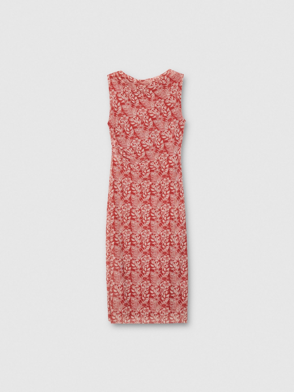  Blue printed midi dress brick red front view