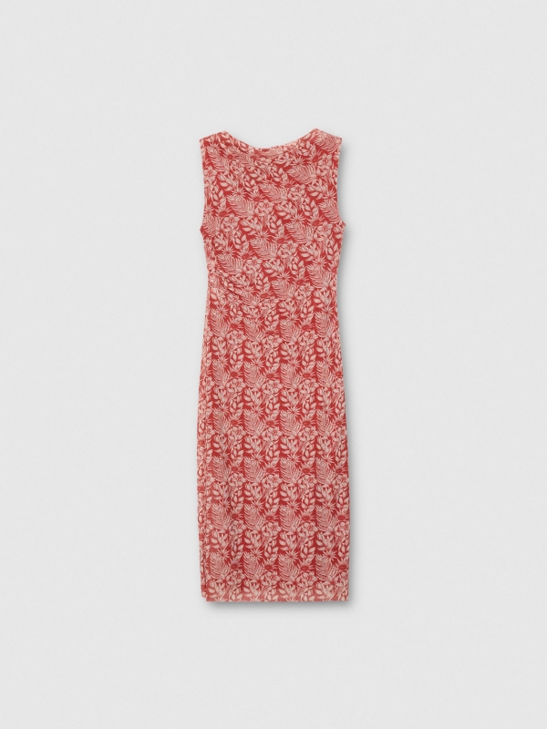  Blue printed midi dress brick red front view