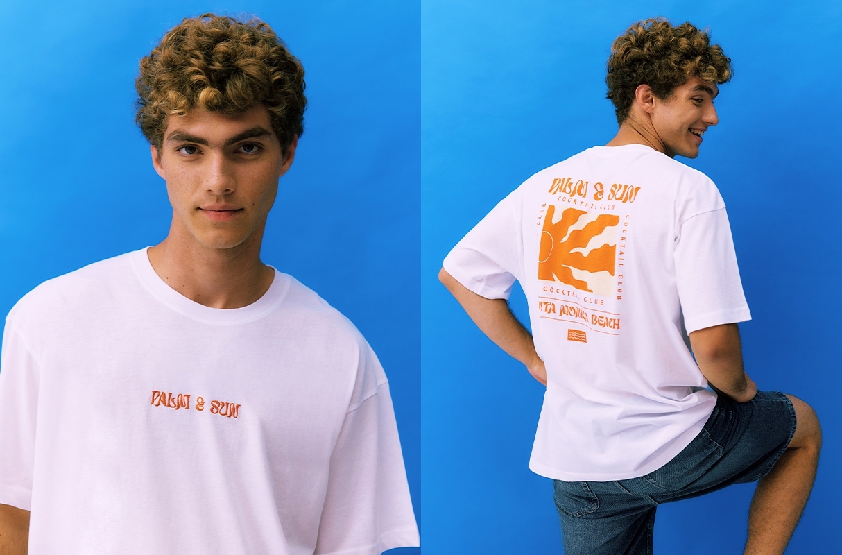 Camiseta Palma & Sol branco vista meia frontal