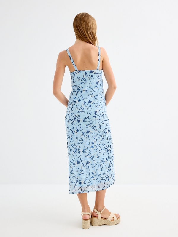 Vestido midi  floral teja azul claro vista tres cuartos trasera