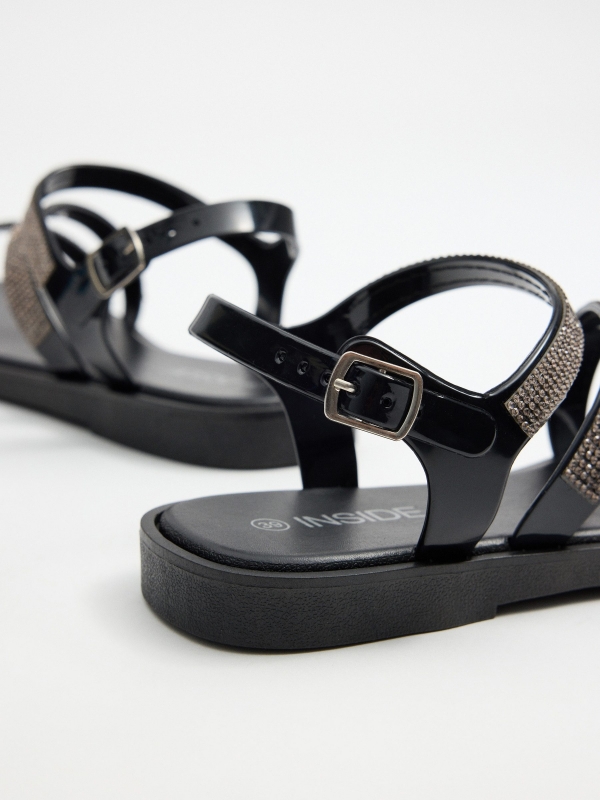 Black shiny strap sandal black zenithal view