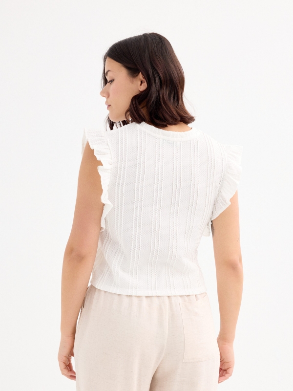 Camiseta volantes crop blanco vista media trasera