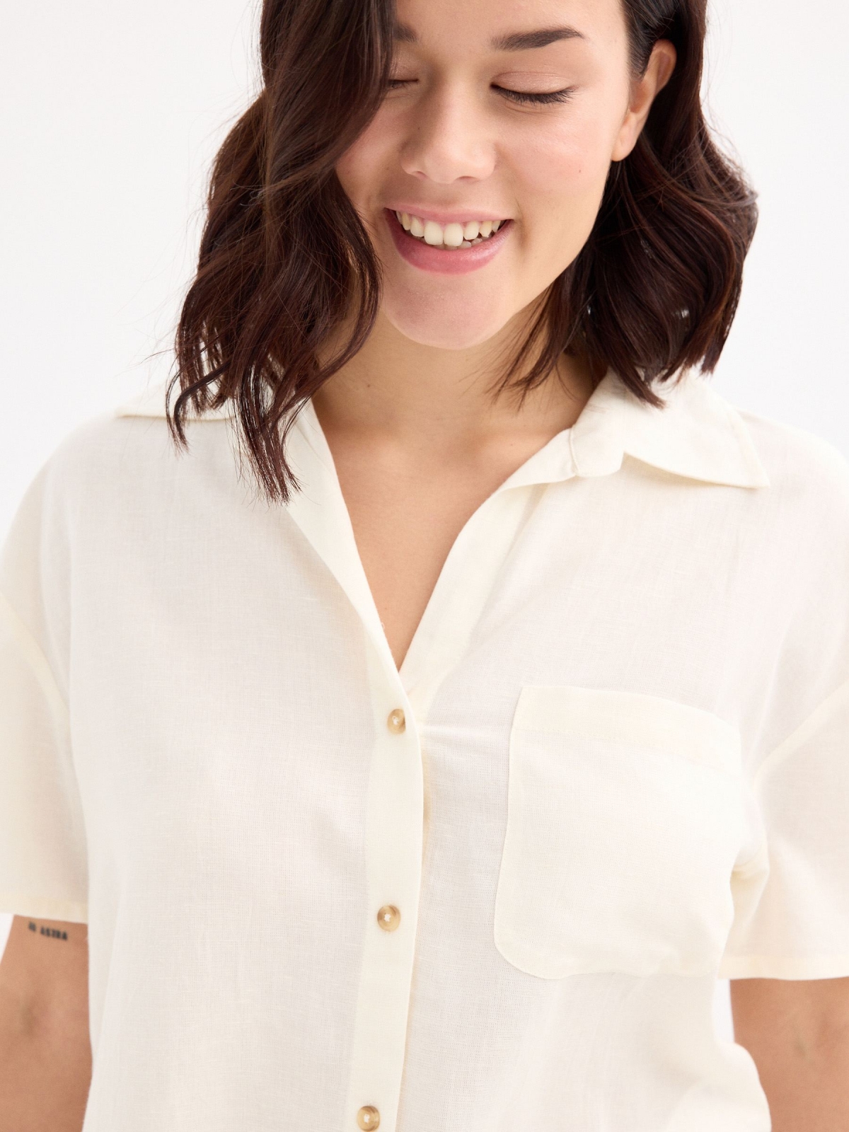 %New% Beige rustic short-sleeve shirt beige