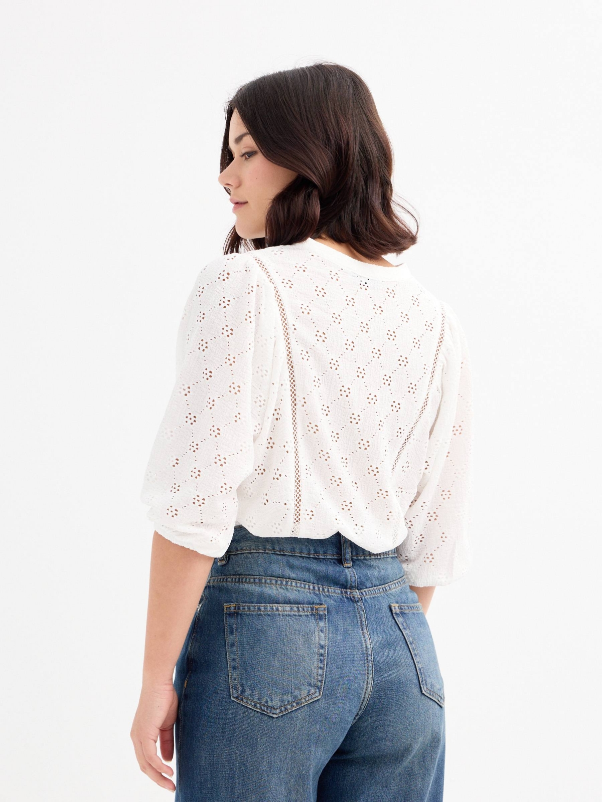 White Swiss embroidery t-shirt white middle back view