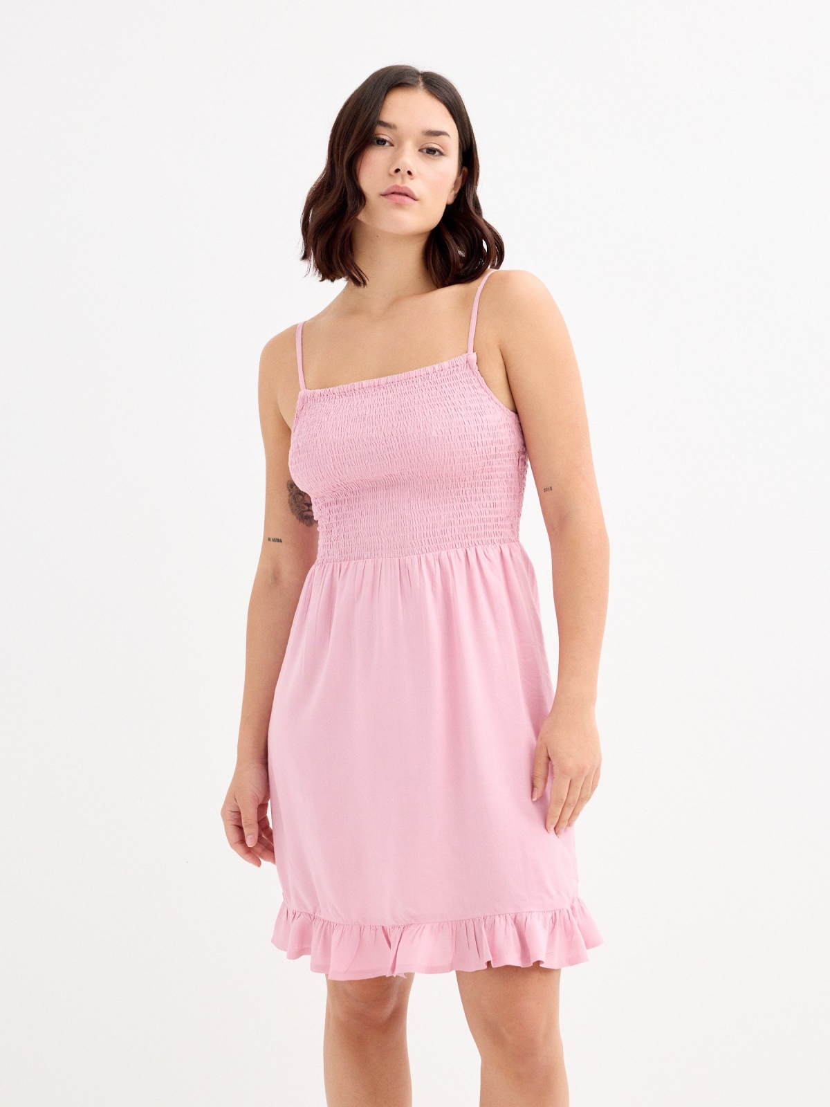 Vestido mini rosa pastel morado pastel vista media frontal