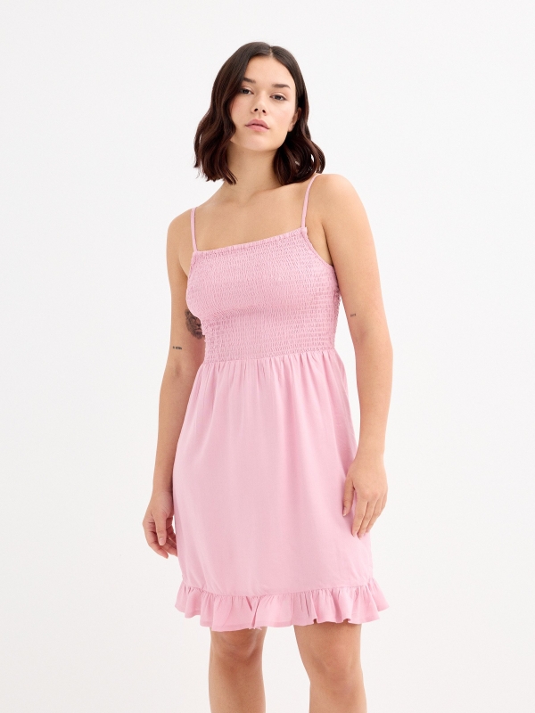 Vestido mini rosa pastel morado pastel vista media frontal