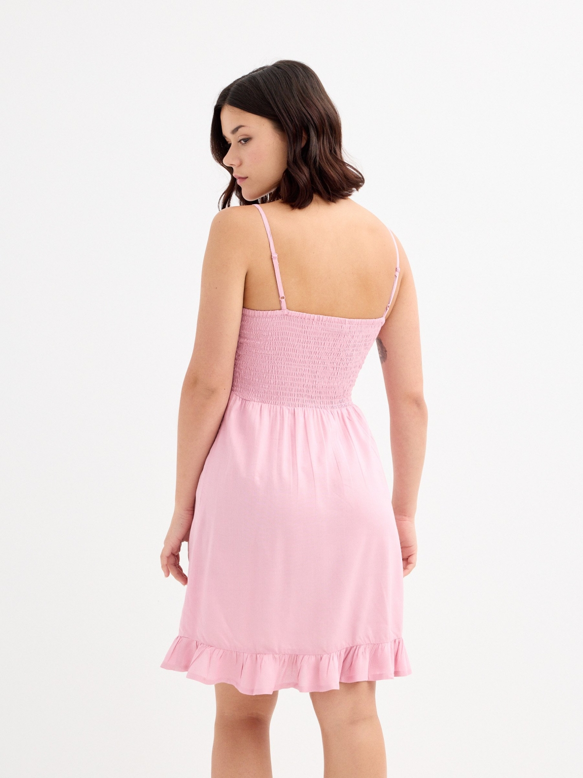 Vestido mini rosa pastel morado pastel vista media trasera