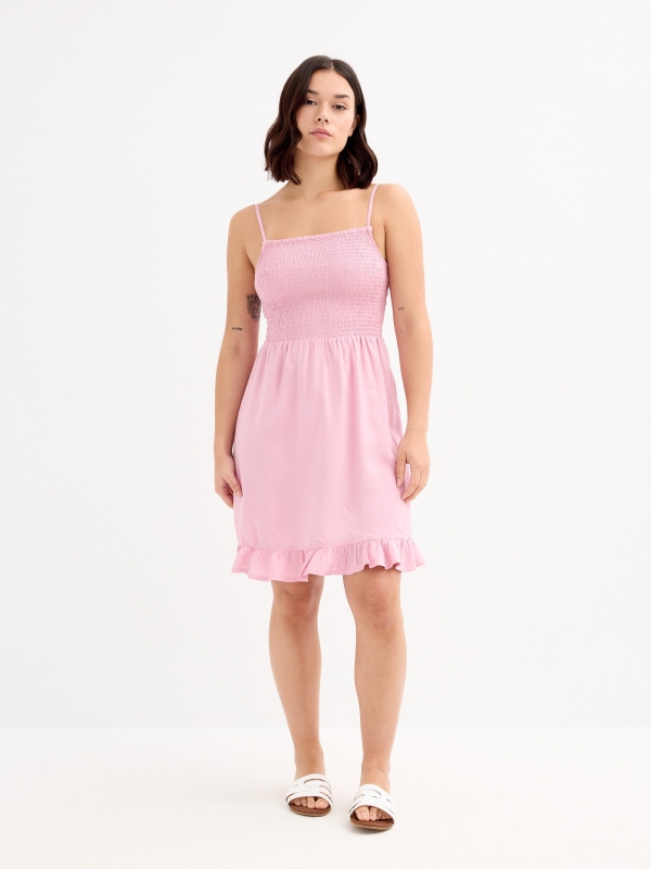 Vestido mini rosa pastel morado pastel vista general frontal