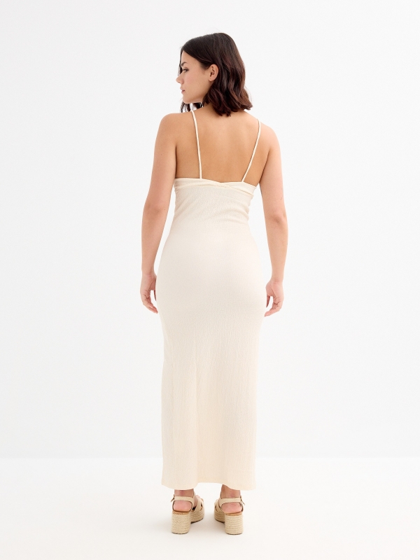 Sand-colored strappy midi dress sand middle back view
