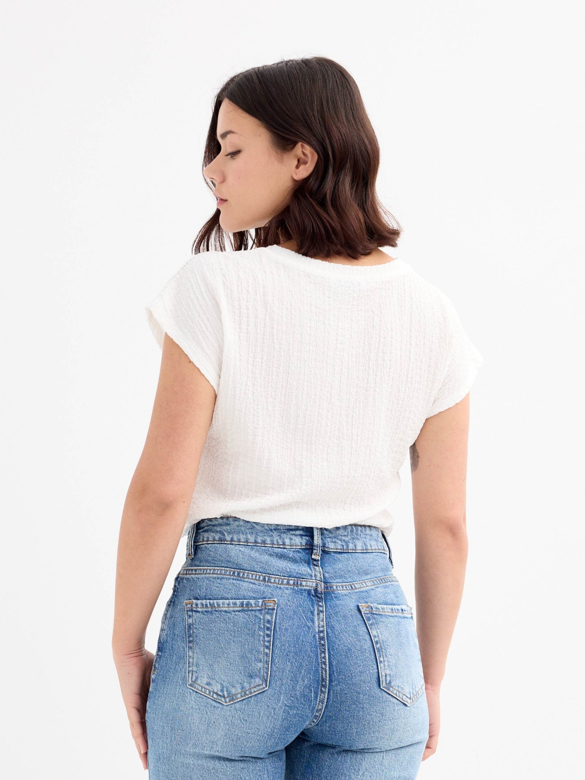 Camiseta textura blanca blanco vista media trasera