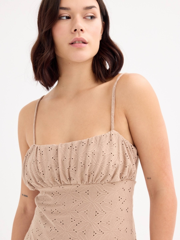  Embroidered mini dress taupe