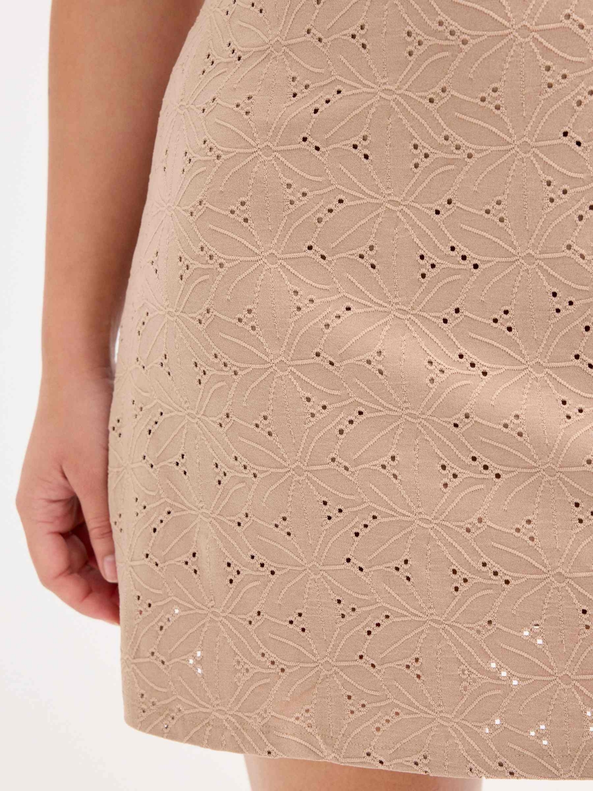 Embroidered mini dress taupe detail view