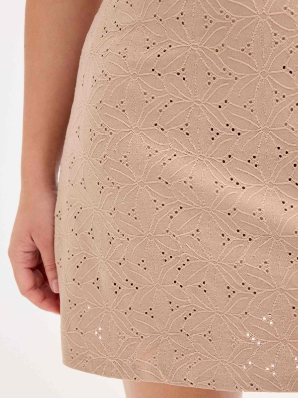 Embroidered mini dress taupe detail view