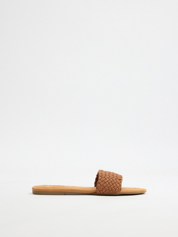 Brown braided sandal light brown profile view
