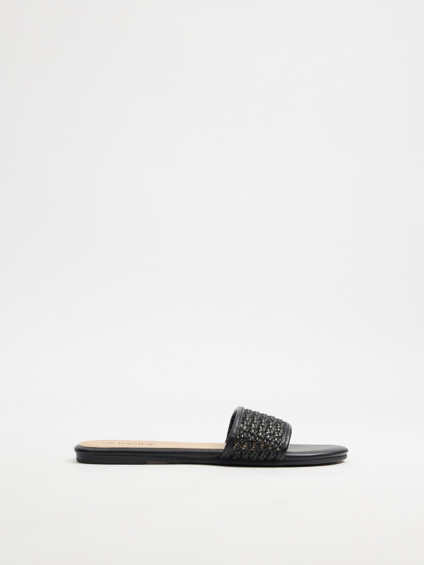 Flat mesh sandal black profile view