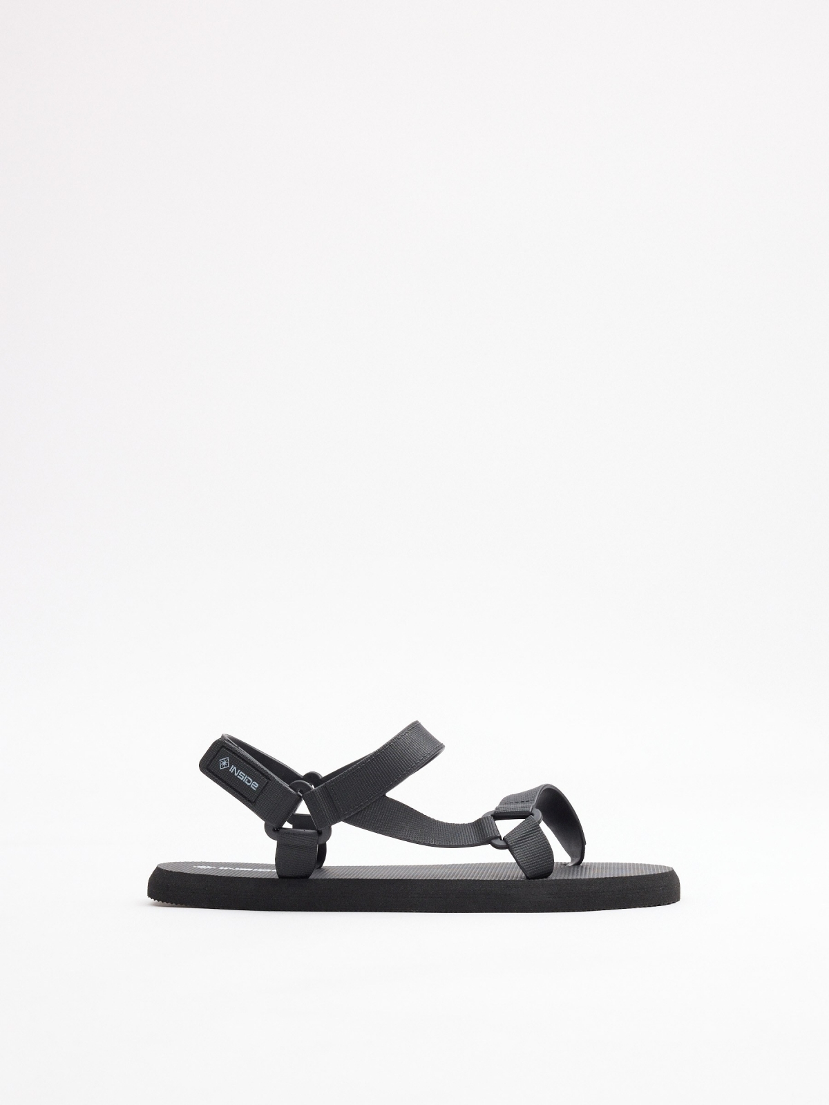 Velcro strap sandal black profile view