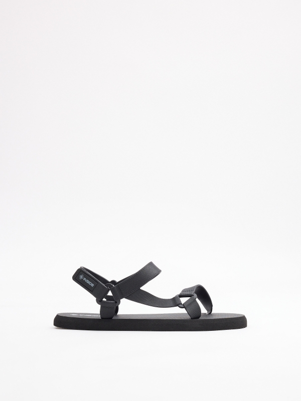 Velcro strap sandal black profile view