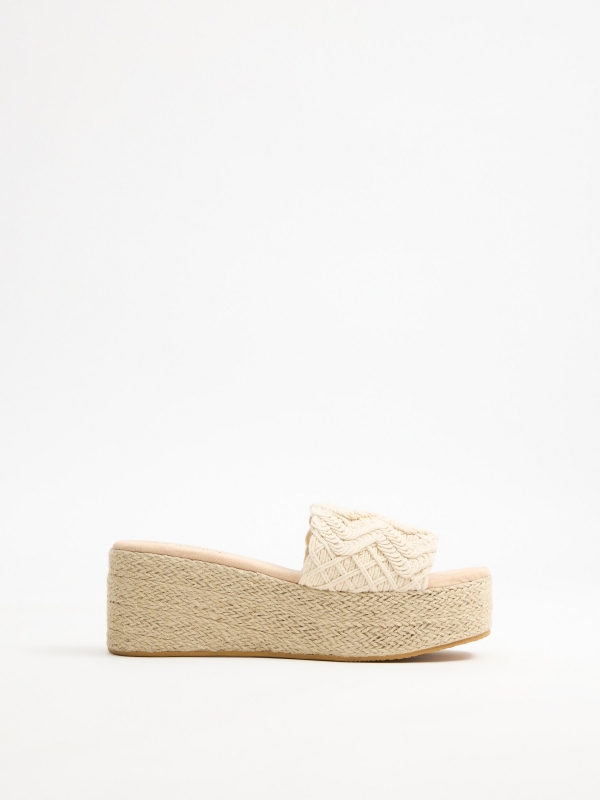 Wedge platform jute embroidery off white profile view