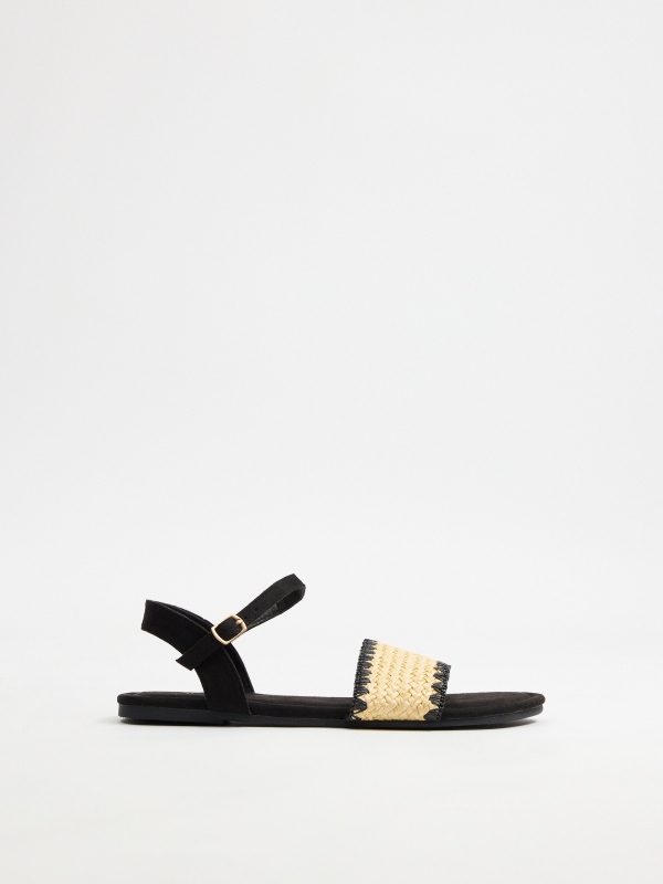 Flat raffia sandal black profile view