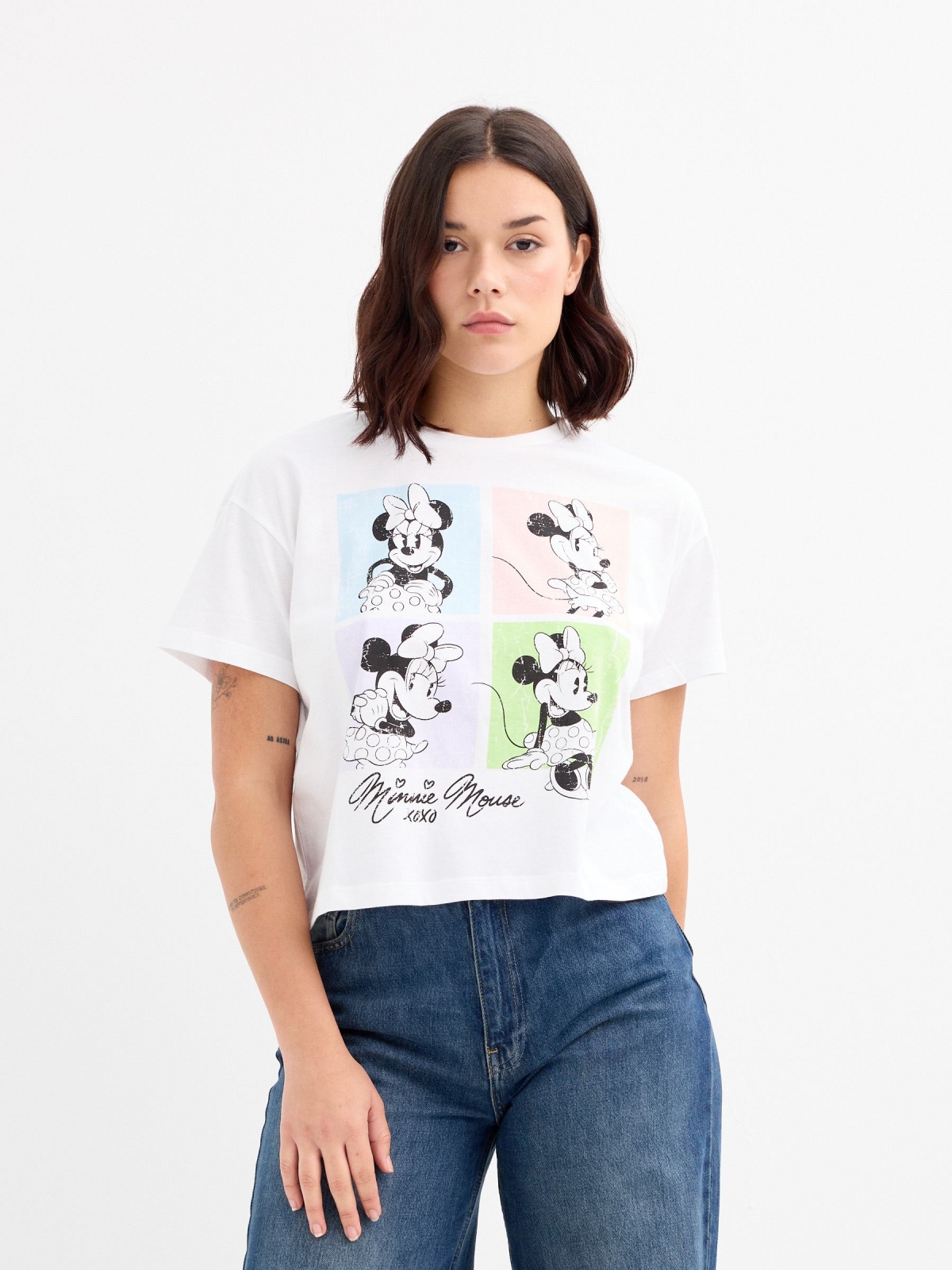 Camiseta manga corta Minnie Mouse blanca blanco vista media frontal
