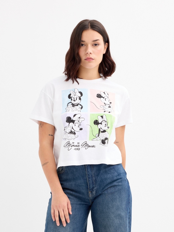 Camiseta manga corta Minnie Mouse blanca blanco vista media frontal